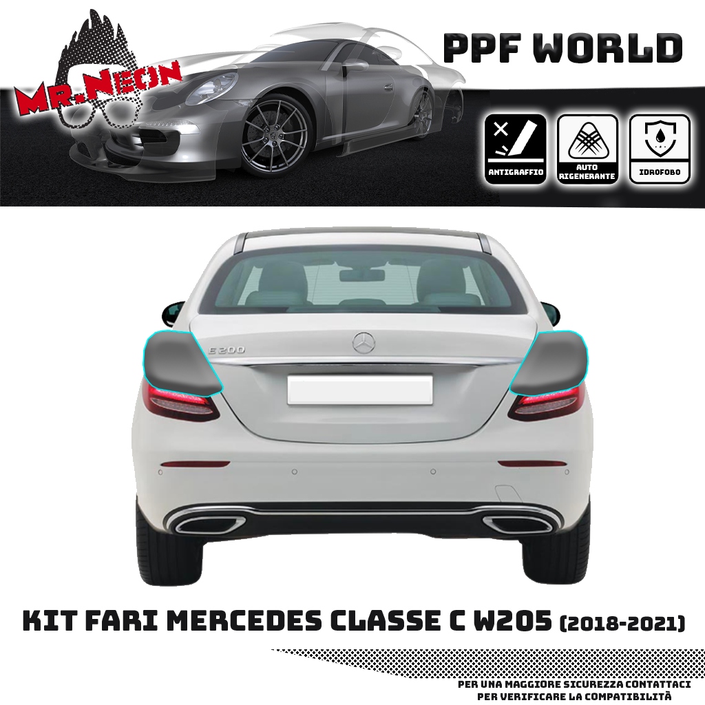 Kit PPF Fari Posteriori Mercedes Classe C Berlina W205 2018-2021 – Chiaro, Intermedio, Scuro o Fotocromatico Pretagliato