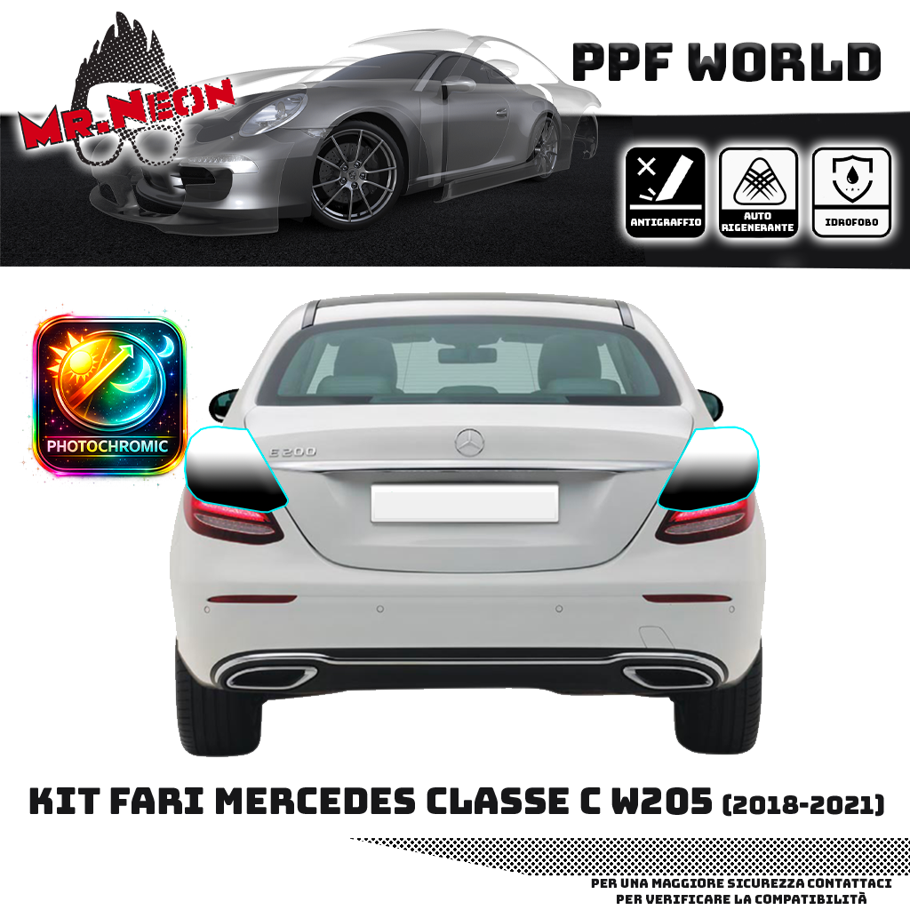 Kit PPF Fari Posteriori Mercedes Classe C Berlina W205 2018-2021 – Chiaro, Intermedio, Scuro o Fotocromatico Pretagliato