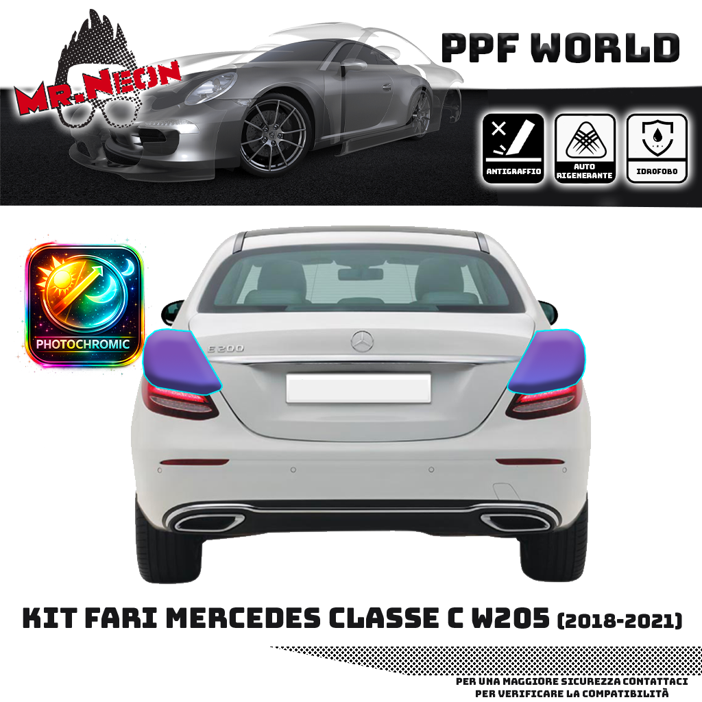 Kit PPF Fari Posteriori Mercedes Classe C Berlina W205 2018-2021 – Chiaro, Intermedio, Scuro o Fotocromatico Pretagliato