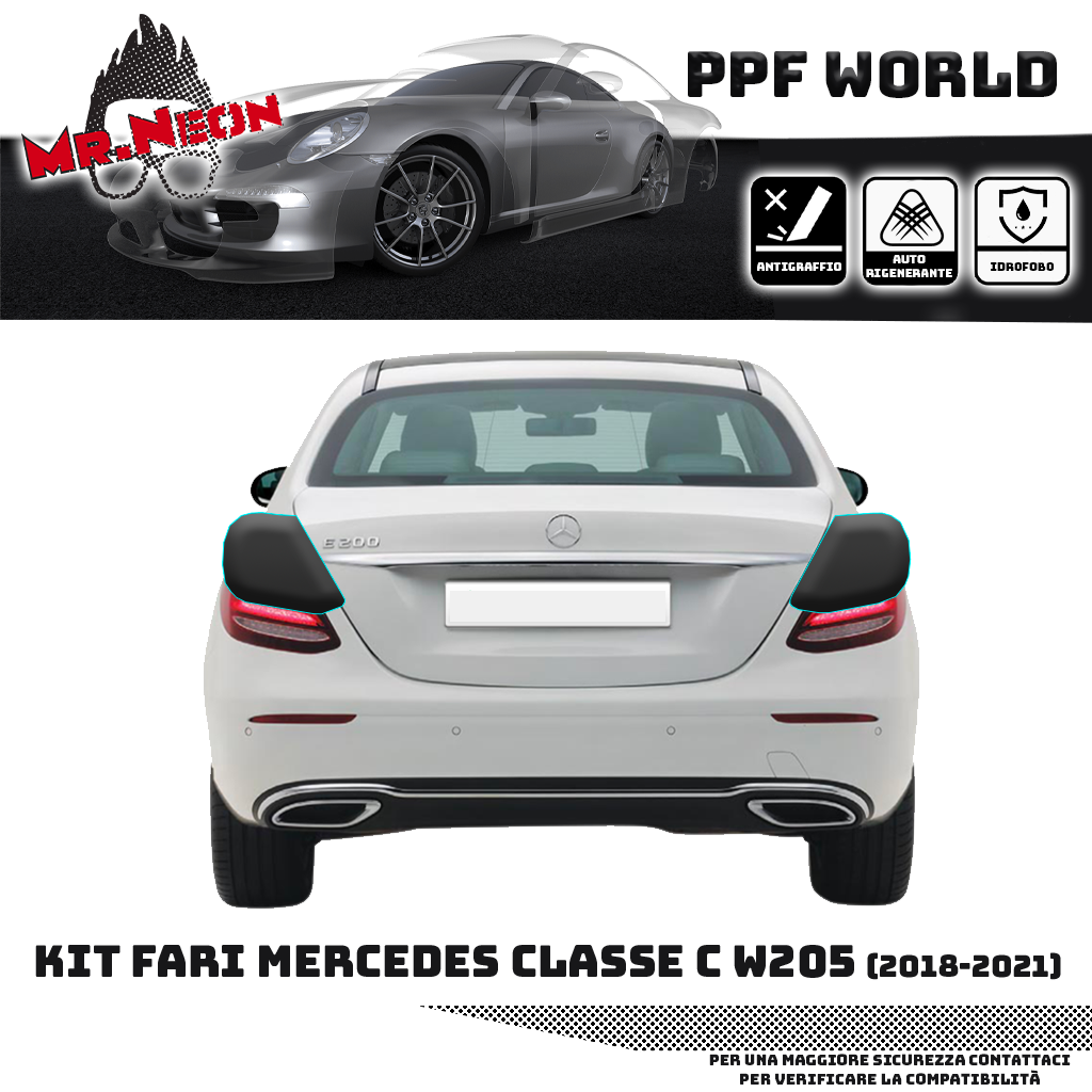 Kit PPF Fari Posteriori Mercedes Classe C Berlina W205 2018-2021 – Chiaro, Intermedio, Scuro o Fotocromatico Pretagliato