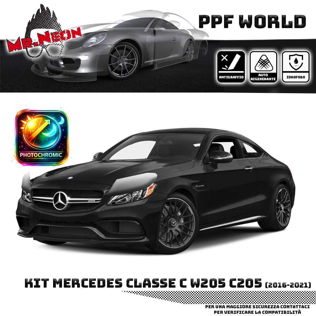 Kit Pellicola Protettiva Fari Mercedes Classe C W205 2014-2018 – PPF Trasparente o Fotocromatico Pretagliato