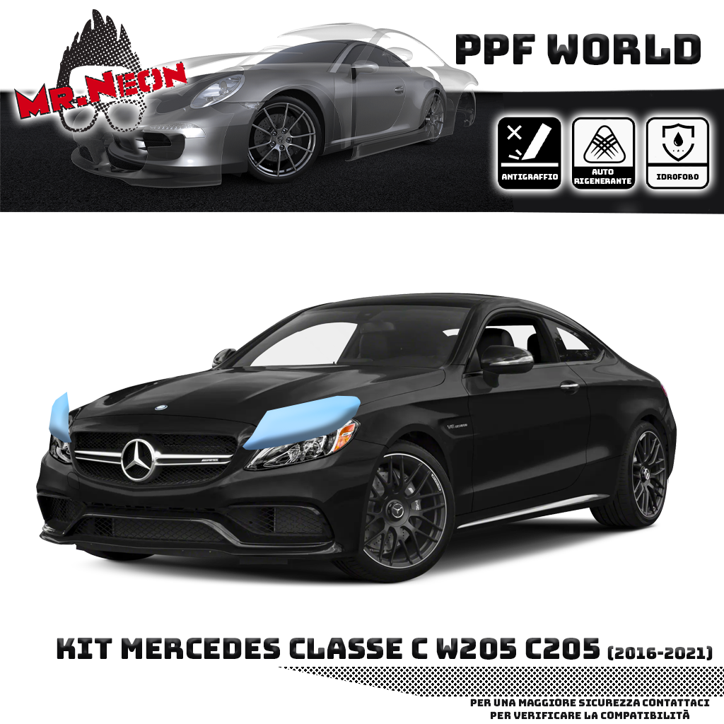 Kit Pellicola Protettiva Fari Mercedes Classe C W205 2014-2018 – PPF Trasparente o Fotocromatico Pretagliato