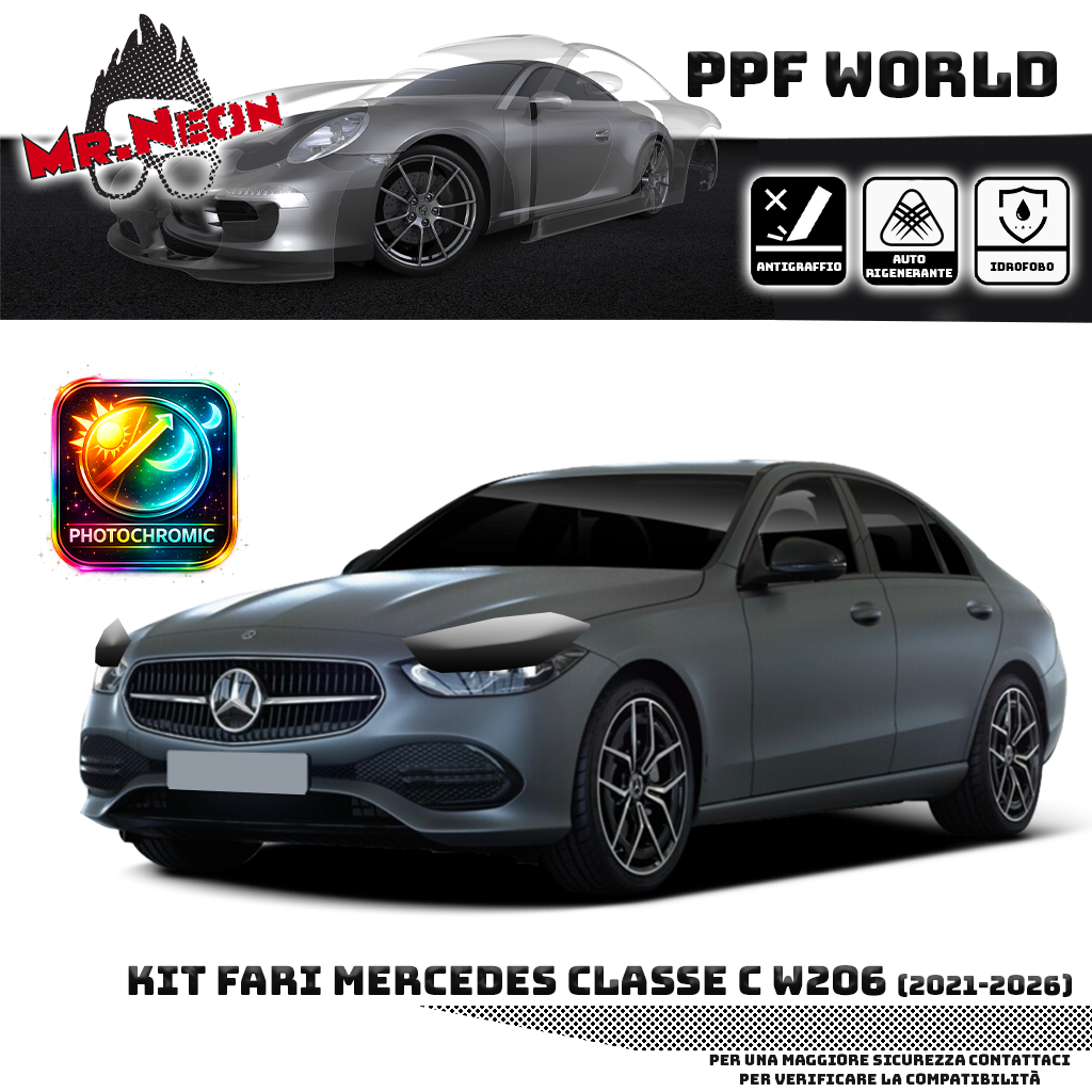 Kit Pellicola Protettiva Fari Mercedes Classe C W206 2021-2026 – PPF Trasparente o Fotocromatico Pretagliato