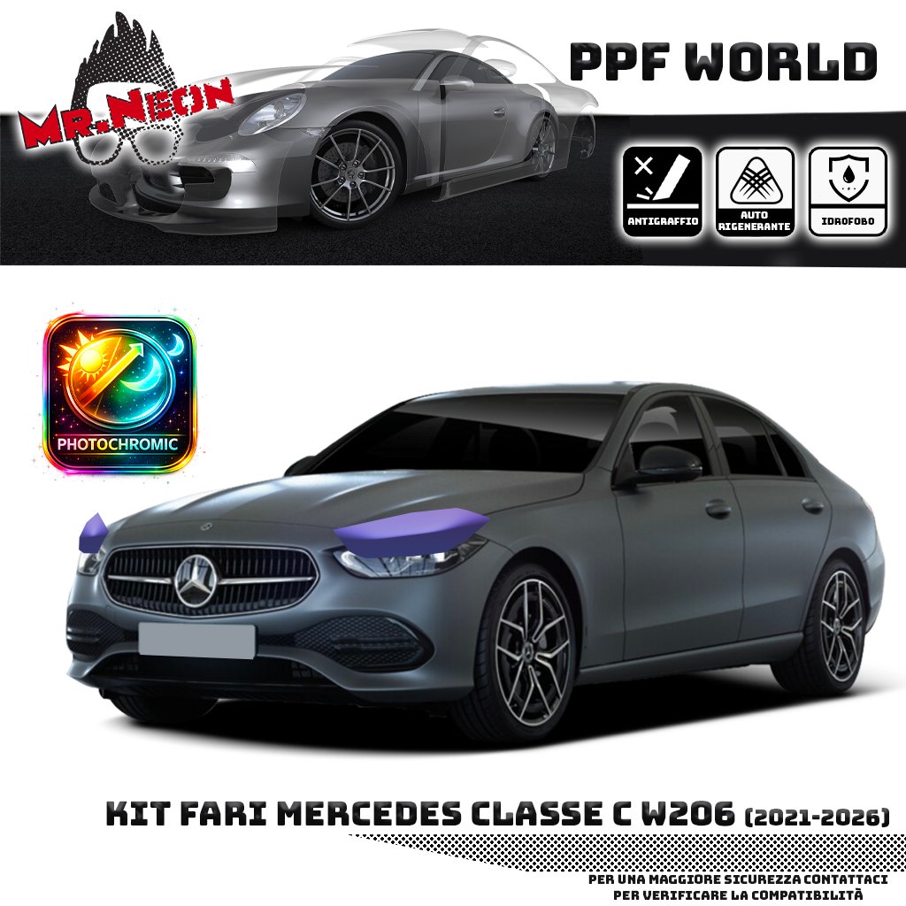 Kit Pellicola Protettiva Fari Mercedes Classe C W206 2021-2026 – PPF Trasparente o Fotocromatico Pretagliato