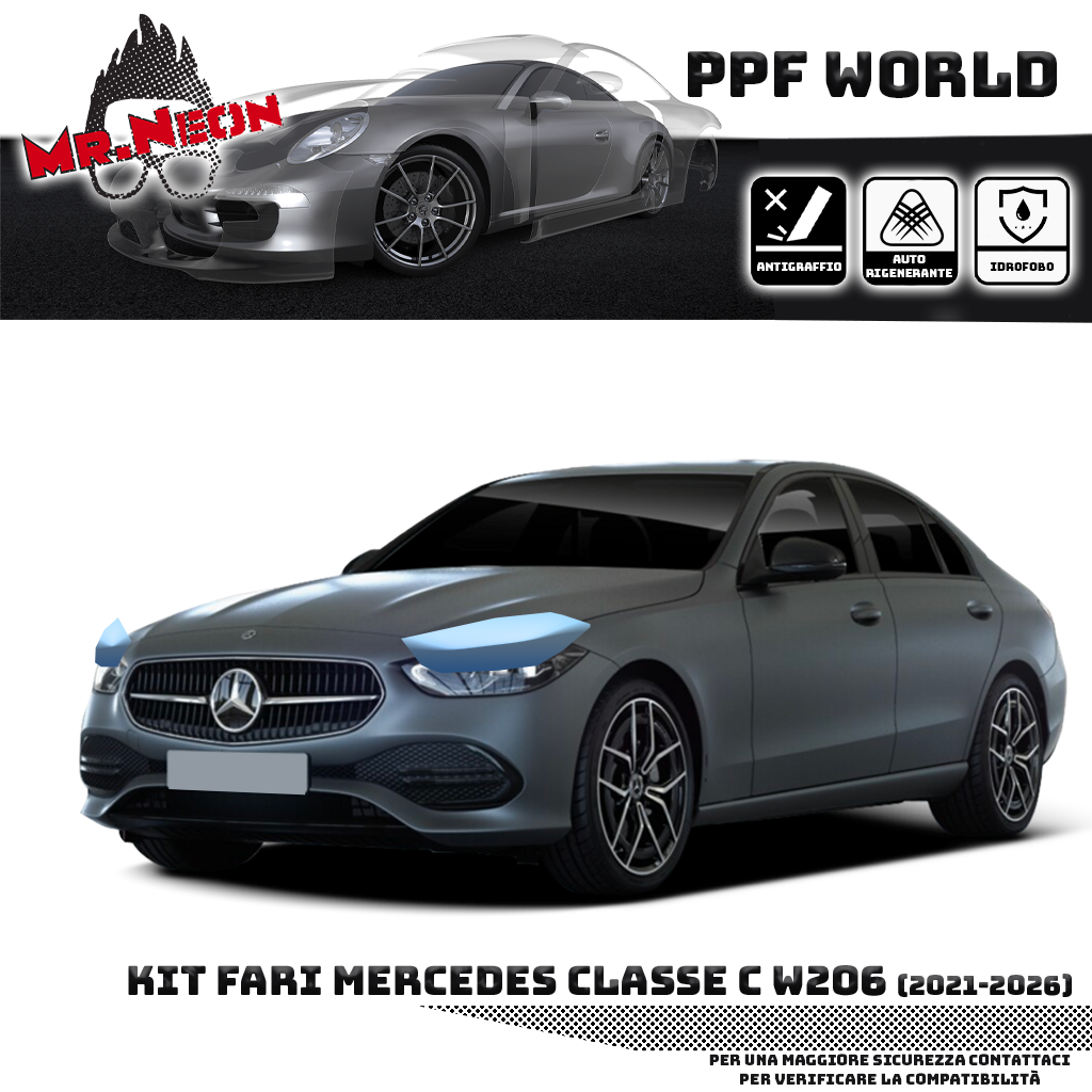 Kit Pellicola Protettiva Fari Mercedes Classe C W206 2021-2026 – PPF Trasparente o Fotocromatico Pretagliato