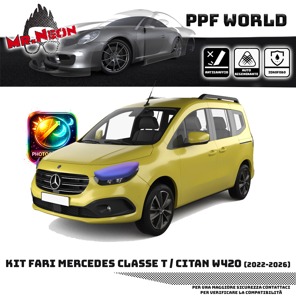 Kit PPF Fari Anteriori Mercedes Classe T / Citan W420 2022-2026 – Trasparente o Fotocromatico Pretagliato