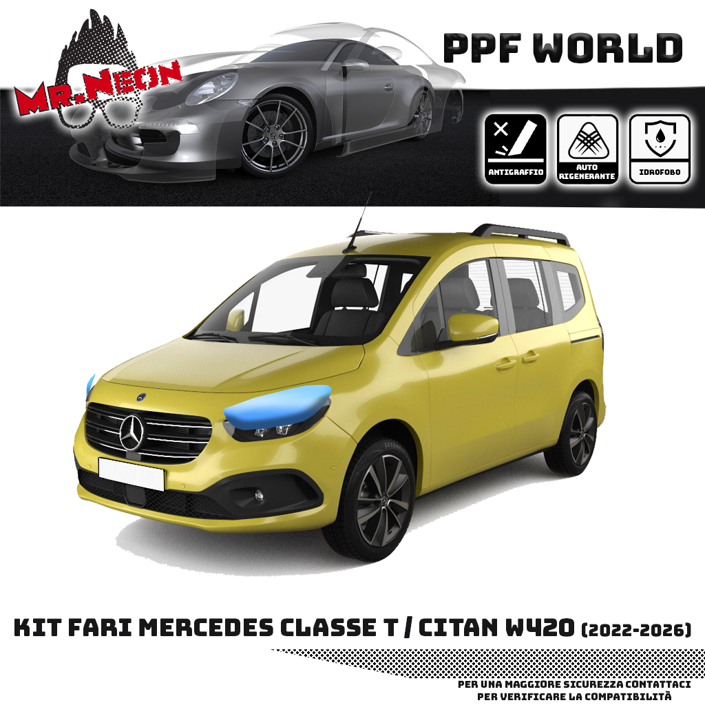 Kit PPF Fari Anteriori Mercedes Classe T / Citan W420 2022-2026 – Trasparente o Fotocromatico Pretagliato