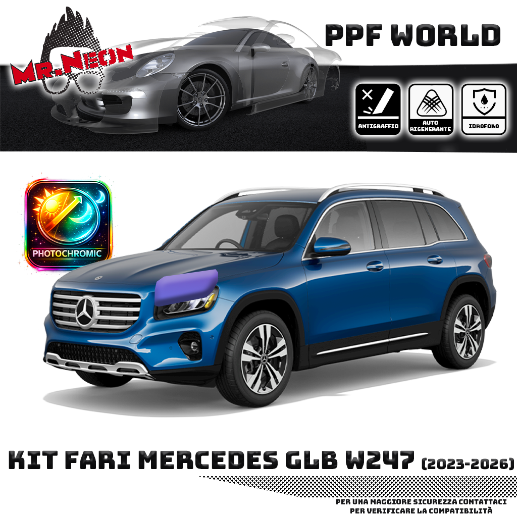 Kit Pellicola Protettiva Fari Mercedes GLB X247 2023-2026 – PPF Trasparente o Fotocromatico Pretagliato