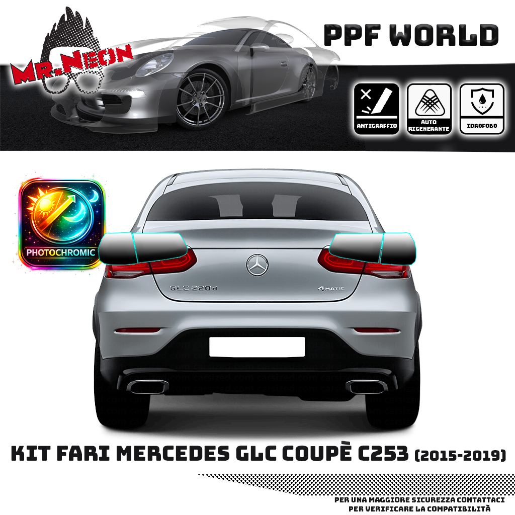 Kit PPF Fari Posteriori Mercedes GLC Coupé C253 2016-2019 – Chiaro, Intermedio, Scuro o Fotocromatico Pretagliato