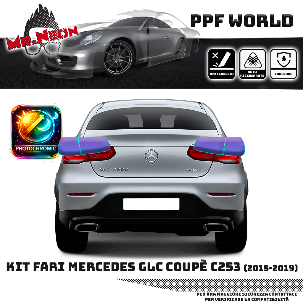 Kit PPF Fari Posteriori Mercedes GLC Coupé C253 2016-2019 – Chiaro, Intermedio, Scuro o Fotocromatico Pretagliato
