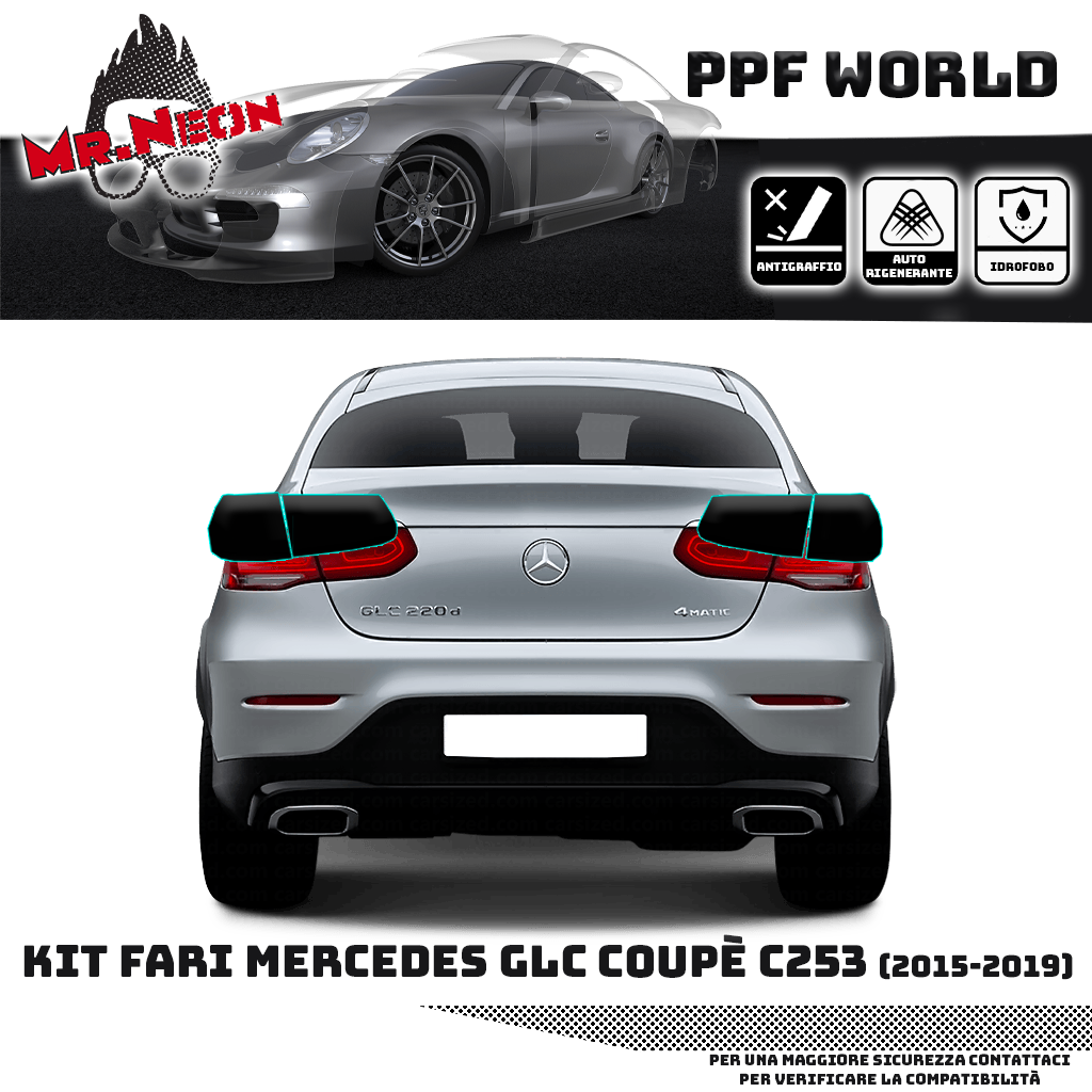 Kit PPF Fari Posteriori Mercedes GLC Coupé C253 2016-2019 – Chiaro, Intermedio, Scuro o Fotocromatico Pretagliato