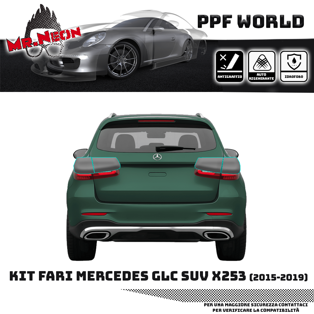 Kit PPF Fari Posteriori Mercedes GLC SUV X253 2015-2019 – Chiaro, Intermedio, Scuro o Fotocromatico Pretagliato