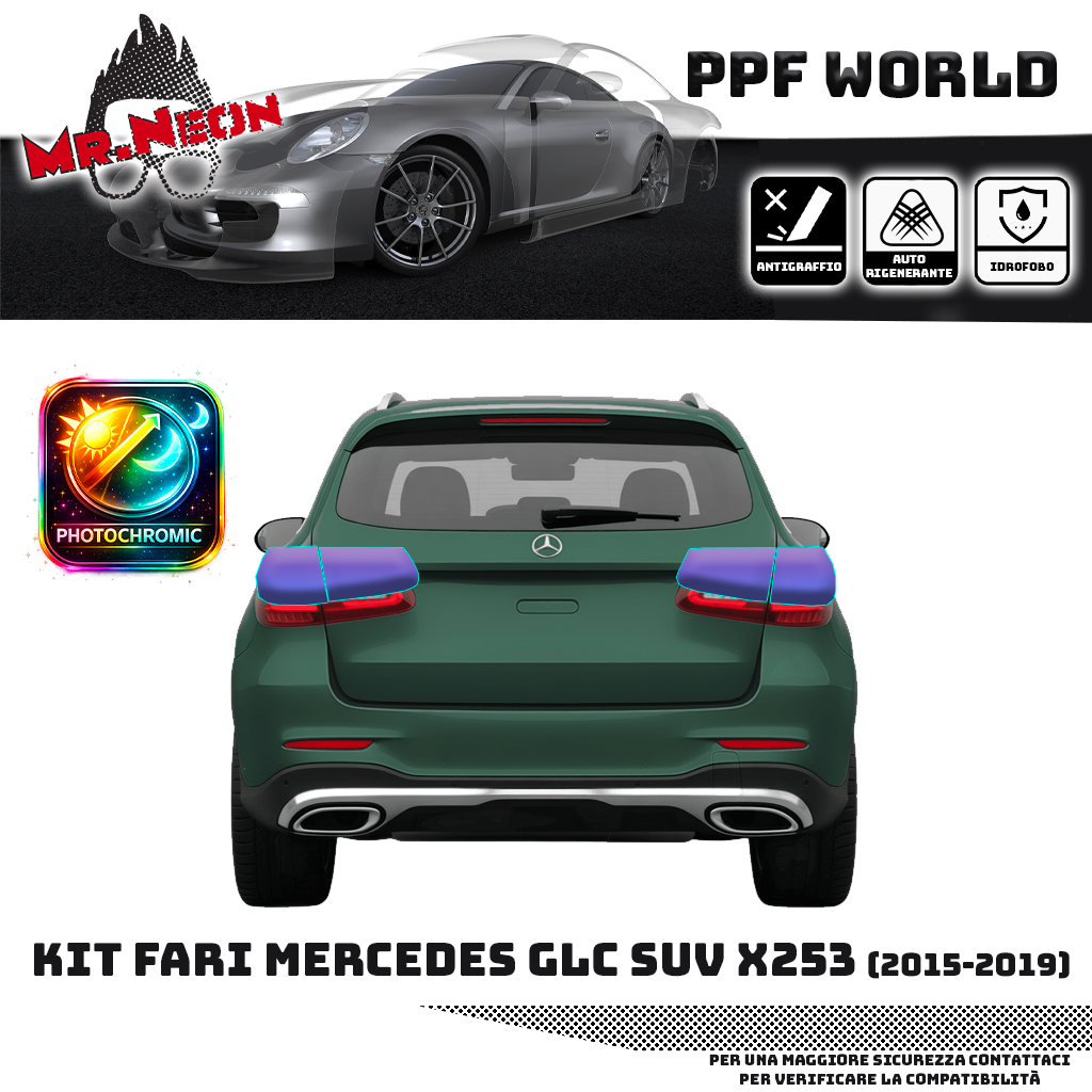 Kit PPF Fari Posteriori Mercedes GLC SUV X253 2015-2019 – Chiaro, Intermedio, Scuro o Fotocromatico Pretagliato