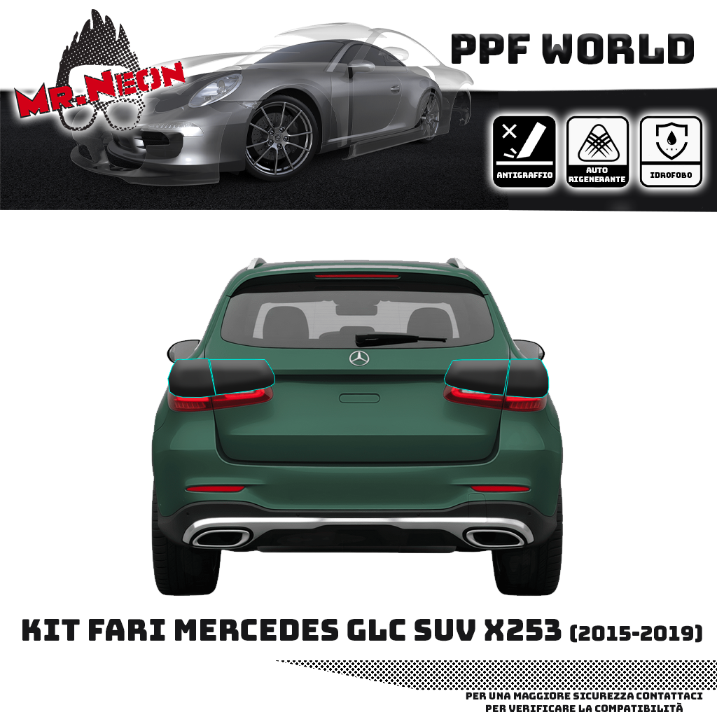 Kit PPF Fari Posteriori Mercedes GLC SUV X253 2015-2019 – Chiaro, Intermedio, Scuro o Fotocromatico Pretagliato