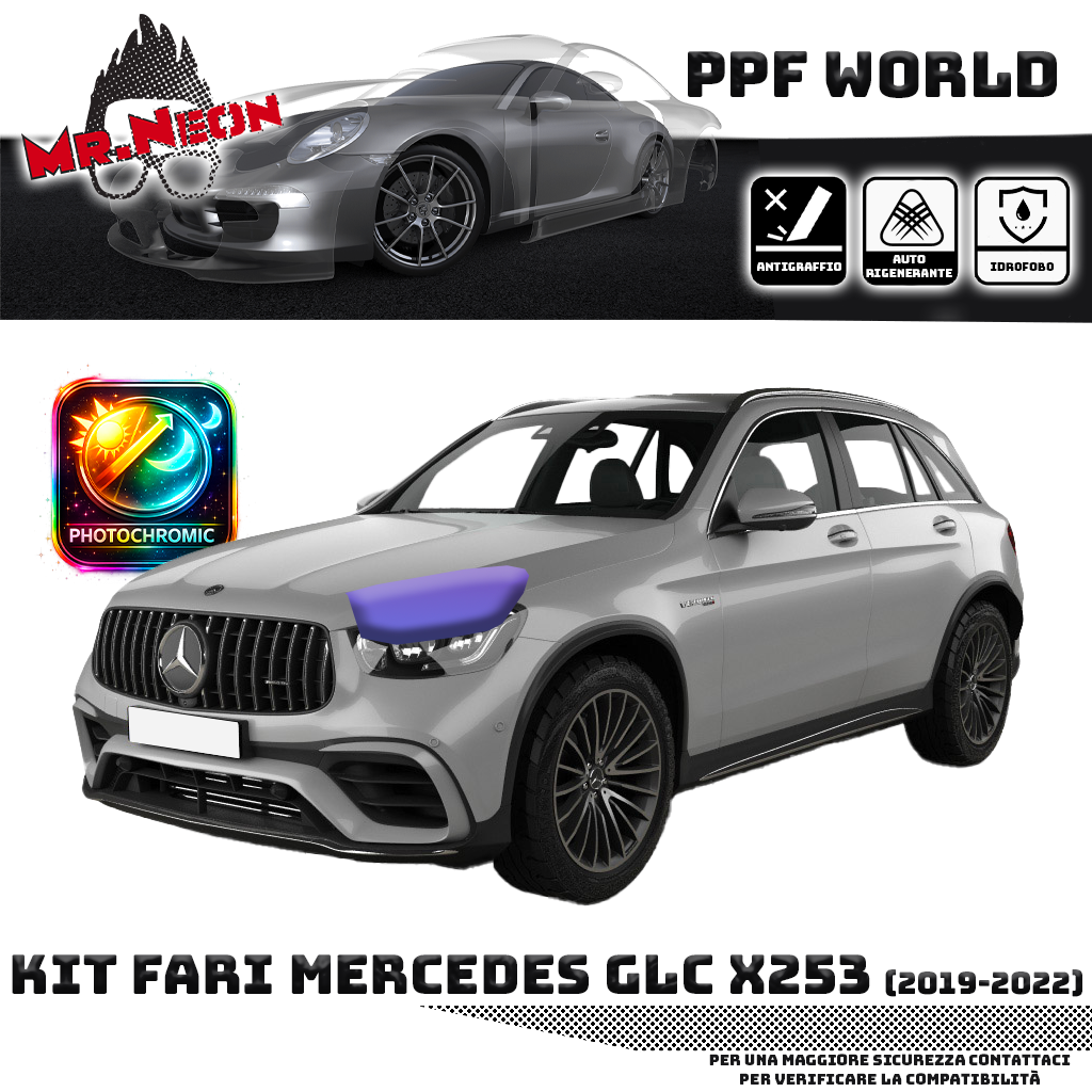 Kit Pellicola Protettiva Fari Mercedes GLC X253 2019-2022 – PPF Trasparente o Fotocromatico Pretagliato
