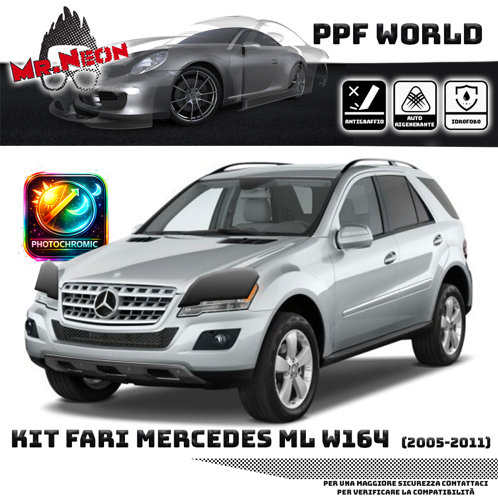 Kit Pellicola Protettiva Fari Mercedes ML W164 2005-2011 – PPF Trasparente o Fotocromatico Pretagliato