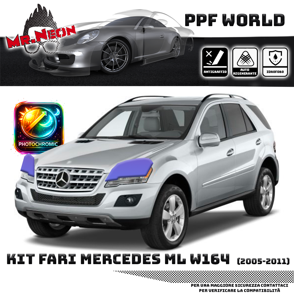 Kit Pellicola Protettiva Fari Mercedes ML W164 2005-2011 – PPF Trasparente o Fotocromatico Pretagliato