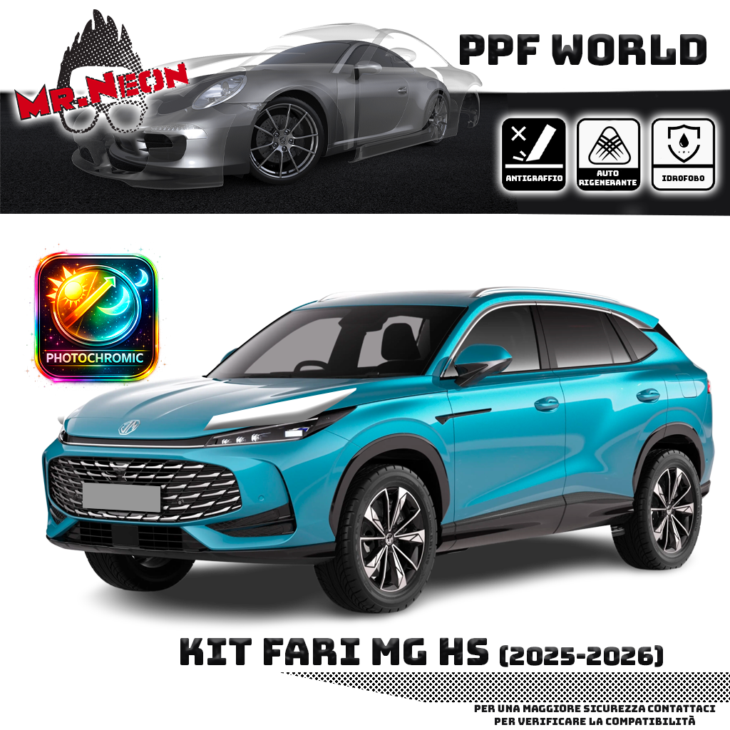 Kit Pellicola Protettiva Fari MG HS 2024-2026 – PPF Trasparente o Fotocromatico Pretagliato