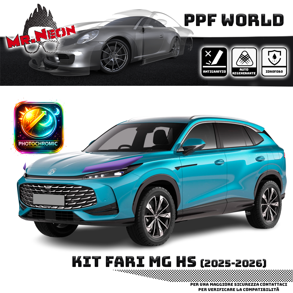 Kit Pellicola Protettiva Fari MG HS 2024-2026 – PPF Trasparente o Fotocromatico Pretagliato
