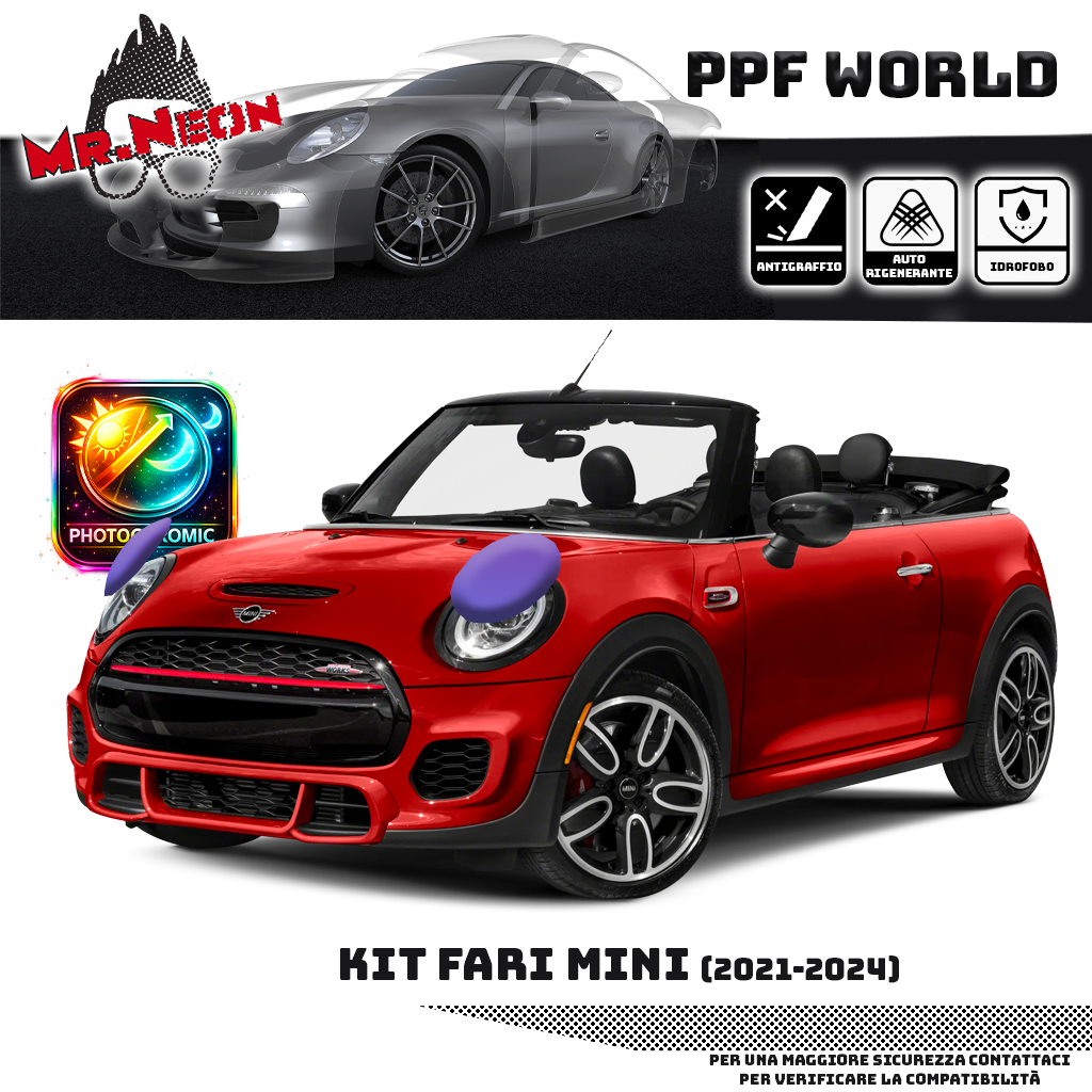 Kit Pellicola Protettiva Fari MINI 2021-2024 – PPF Trasparente o Fotocromatico Pretagliato