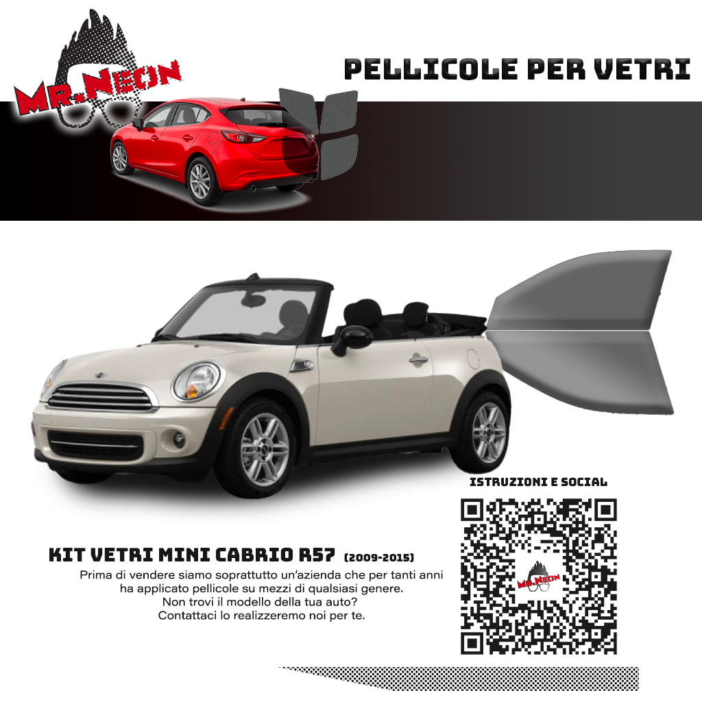 Kit Oscuramento Vetri Anteriori MINI Cabrio R57 2009-2015 – TPU Pretagliato