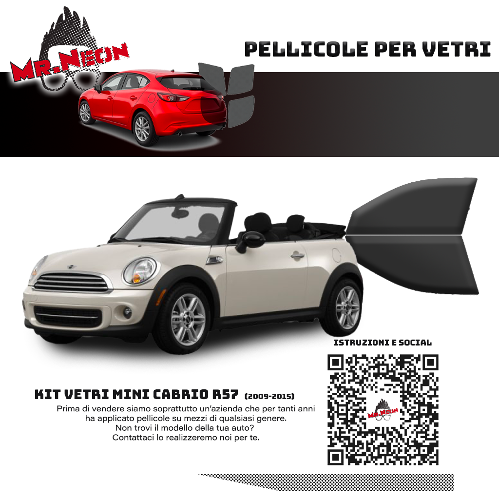 Kit Oscuramento Vetri Anteriori MINI Cabrio R57 2009-2015 – TPU Pretagliato