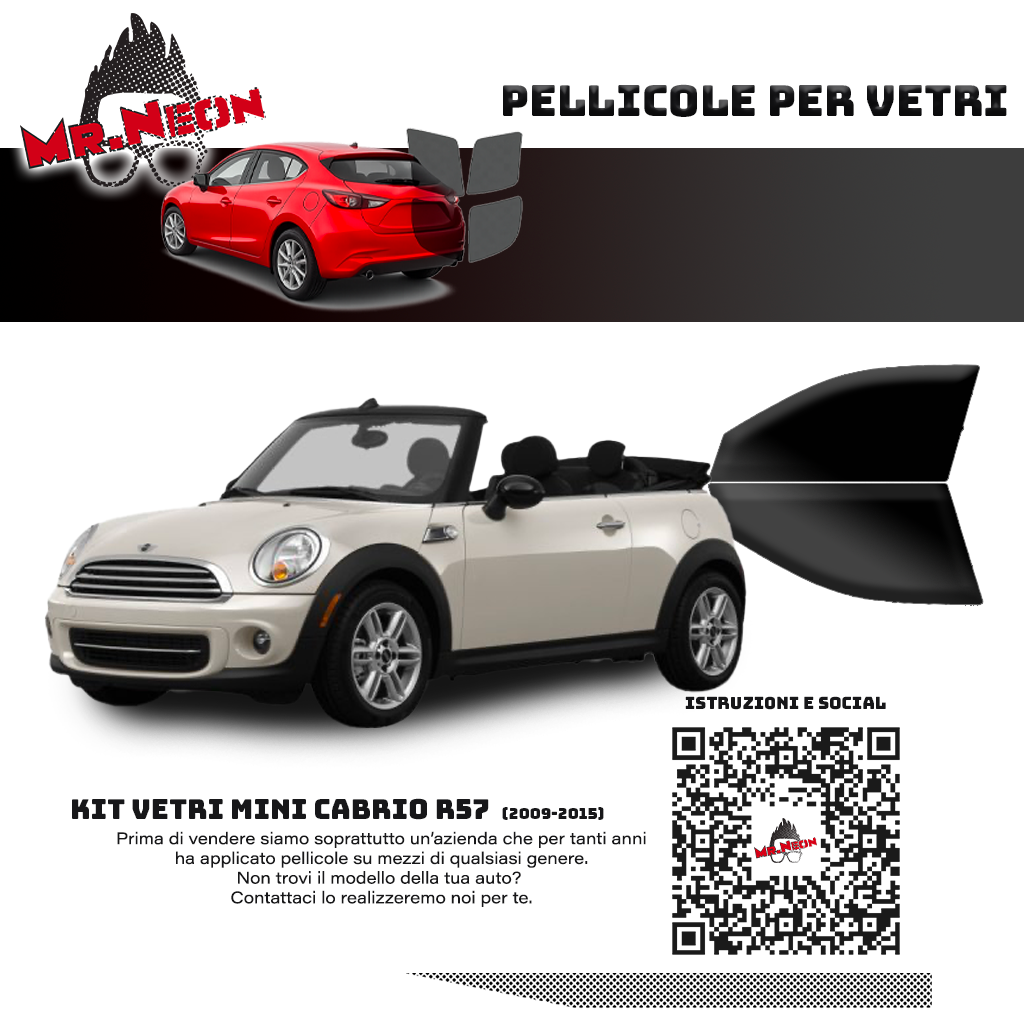 Kit Oscuramento Vetri Anteriori MINI Cabrio R57 2009-2015 – TPU Pretagliato