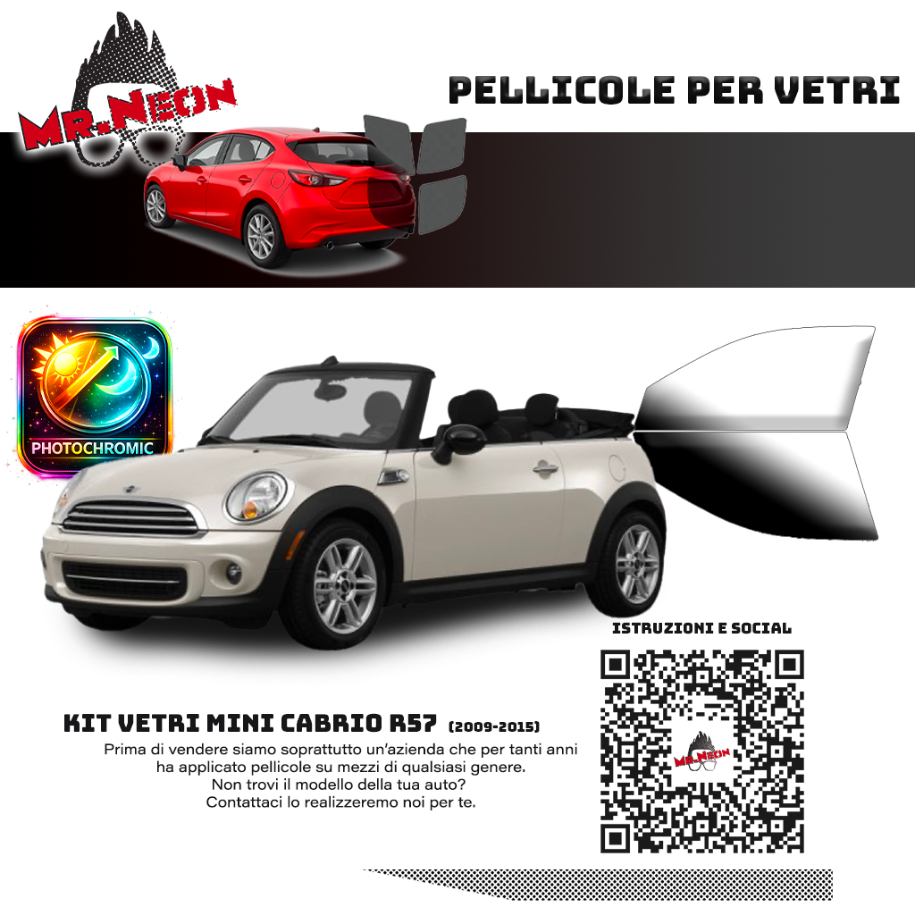 Kit Oscuramento Vetri Anteriori MINI Cabrio R57 2009-2015 – TPU Pretagliato