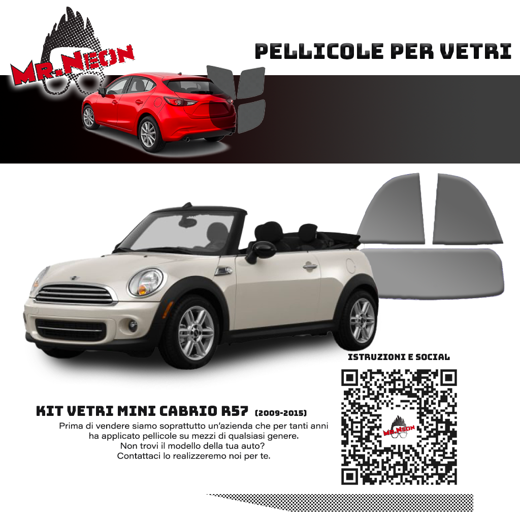 Kit Oscuramento Vetri Posteriori MINI Cabrio R57 2009-2015 – TPU Pretagliato