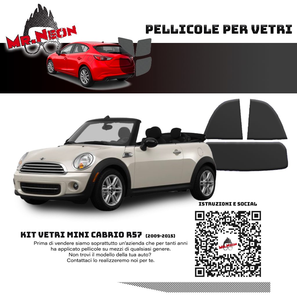 Kit Oscuramento Vetri Posteriori MINI Cabrio R57 2009-2015 – TPU Pretagliato