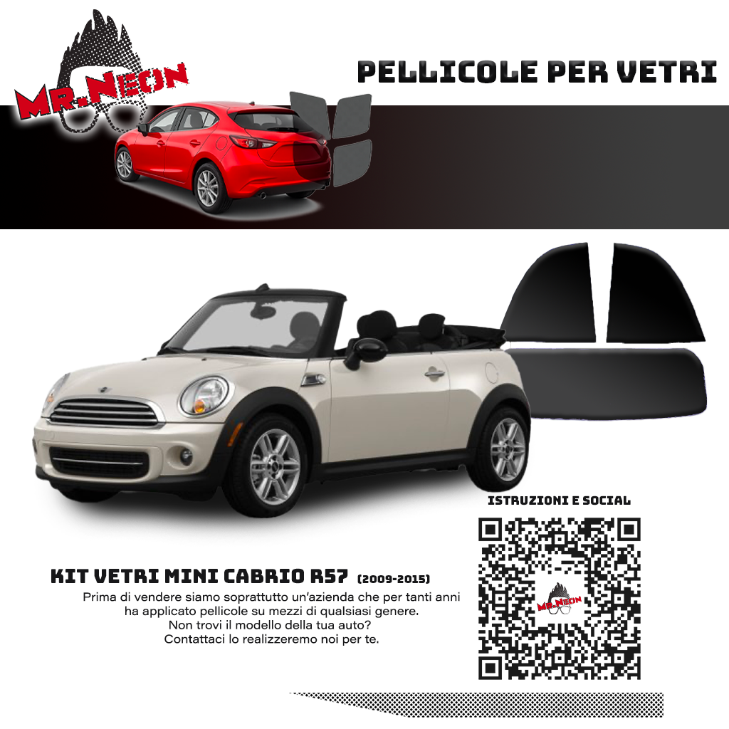 Kit Oscuramento Vetri Posteriori MINI Cabrio R57 2009-2015 – TPU Pretagliato