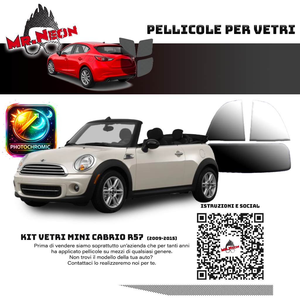 Kit Oscuramento Vetri Posteriori MINI Cabrio R57 2009-2015 – TPU Pretagliato