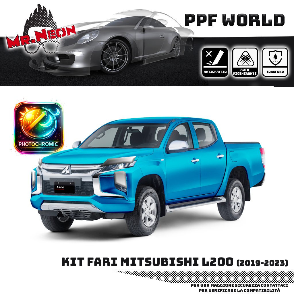 Kit Pellicola Protettiva Fari Mitsubishi L200 2019-2023 – PPF Trasparente o Fotocromatico Pretagliato