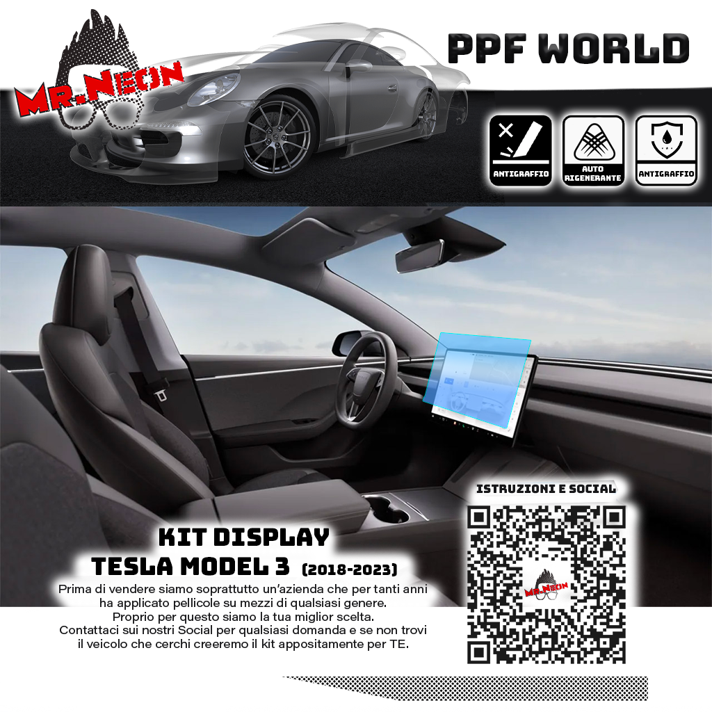 Kit Pellicola Protettiva Display Tesla Model 3 2017-2023 – PPF Lucido o Opaco Pretagliato