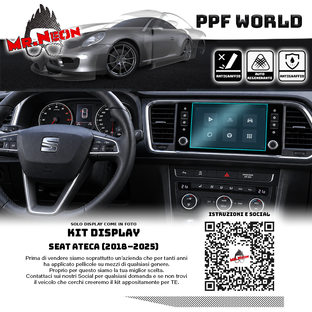 Interno SEAT Ateca con area protetta del display evidenziata in azzurro