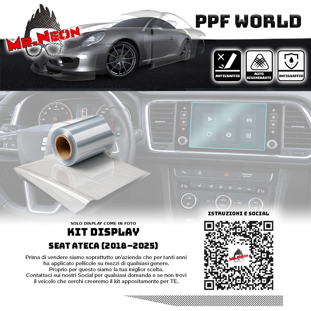Pellicola PPF per display SEAT Ateca, disponibile opaca o lucida