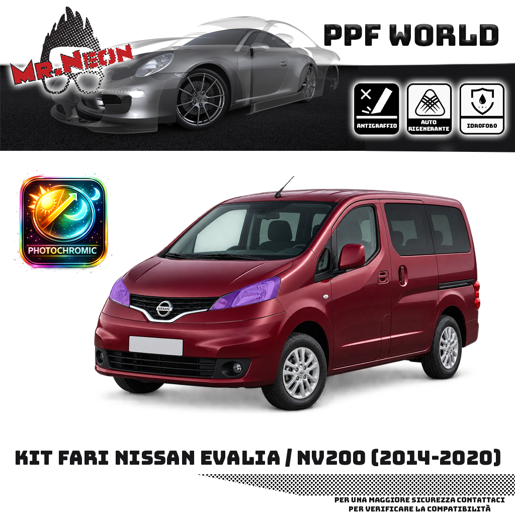 Kit fari Nissan Evalia NV200 rosso bordeaux — PPF fotocromatico viola