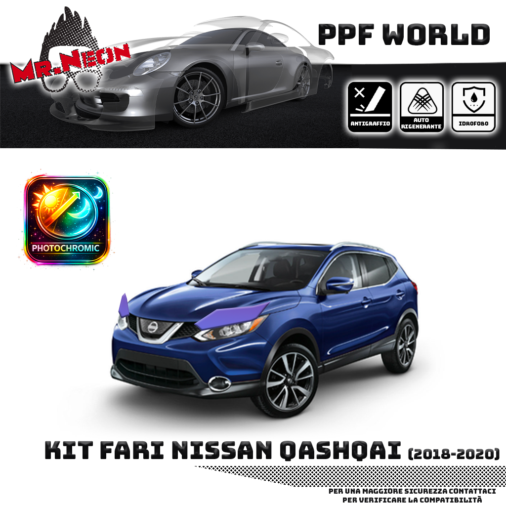 Kit Pellicola Protettiva Fari Nissan Qashqai J11 2014-2021 – PPF Trasparente o Fotocromatico Pretagliato