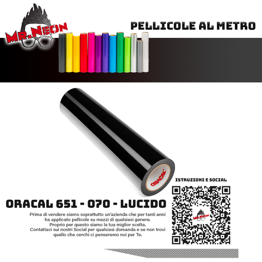 Pellicola Oracal 651 Nero Lucido 070 – Vinile Adesivo Monomerico a Metraggio