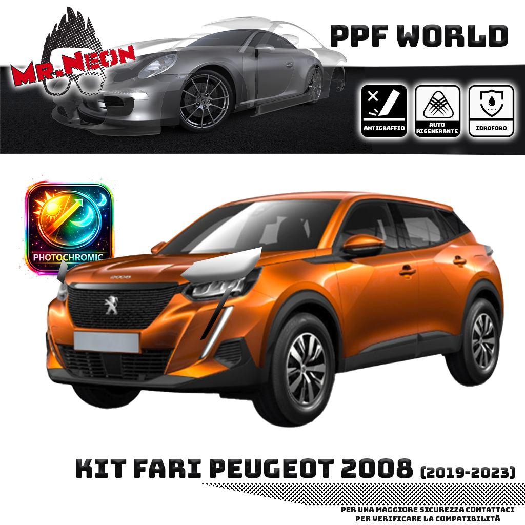 Kit Pellicola Protettiva Fari Peugeot 2008 2019-2023 – PPF Trasparente o Fotocromatico Pretagliato