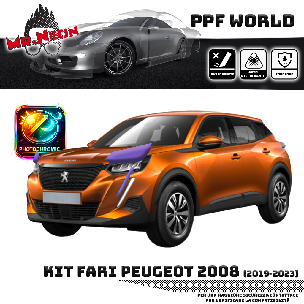Kit Pellicola Protettiva Fari Peugeot 2008 2019-2023 – PPF Trasparente o Fotocromatico Pretagliato