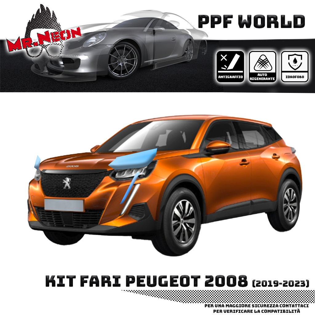 Kit Pellicola Protettiva Fari Peugeot 2008 2019-2023 – PPF Trasparente o Fotocromatico Pretagliato