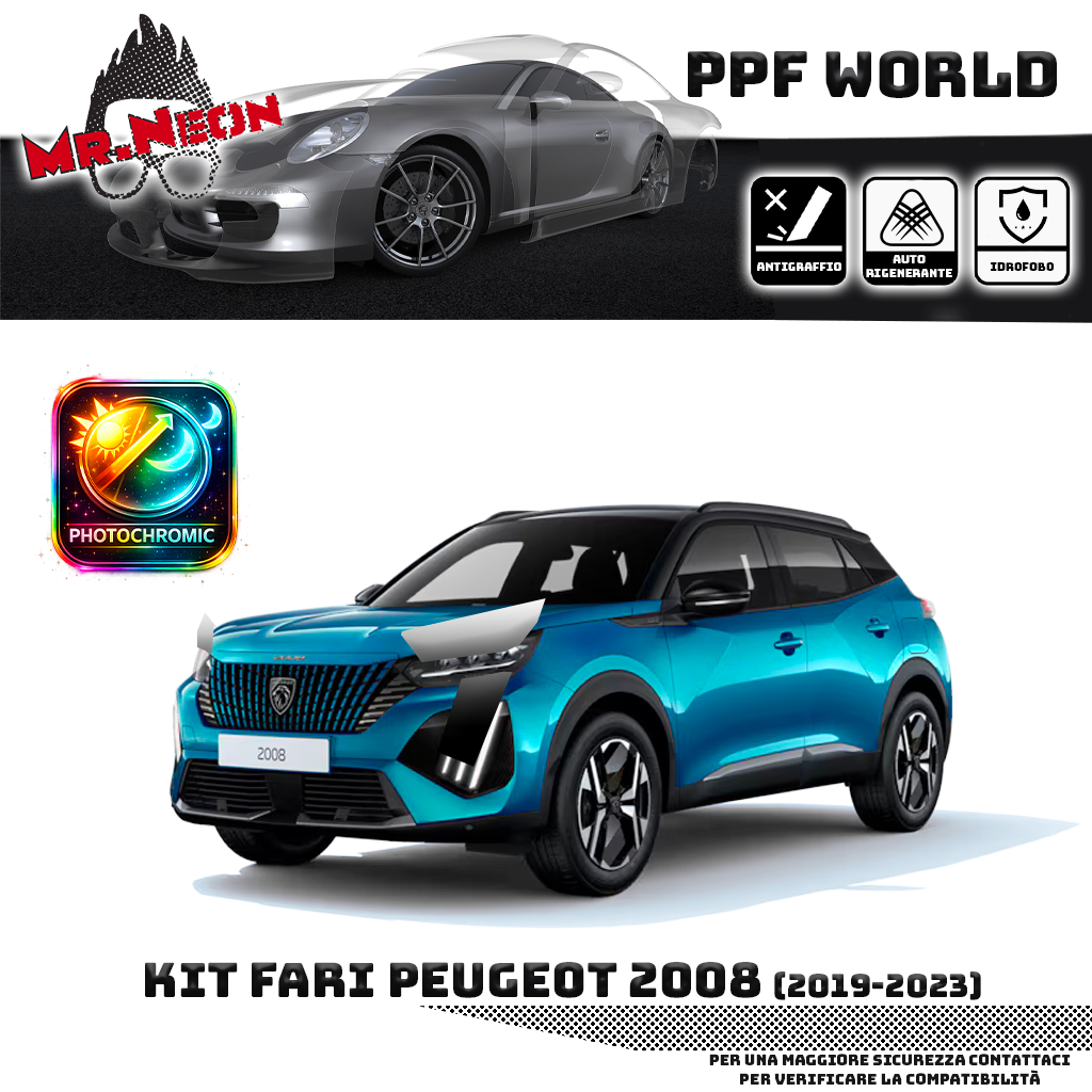 Kit Pellicola Protettiva Fari Peugeot 2008 2023-2026 – PPF Trasparente o Fotocromatico Pretagliato