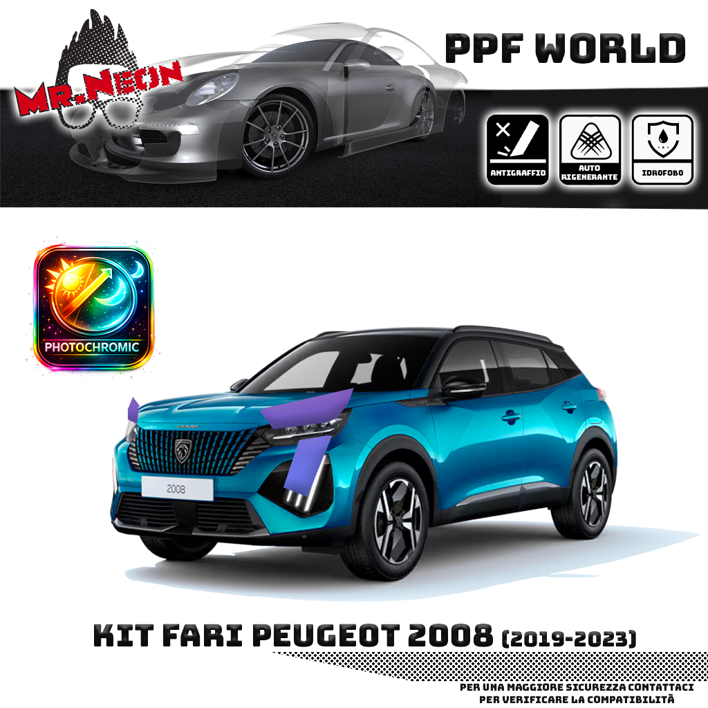 Kit Pellicola Protettiva Fari Peugeot 2008 2023-2026 – PPF Trasparente o Fotocromatico Pretagliato