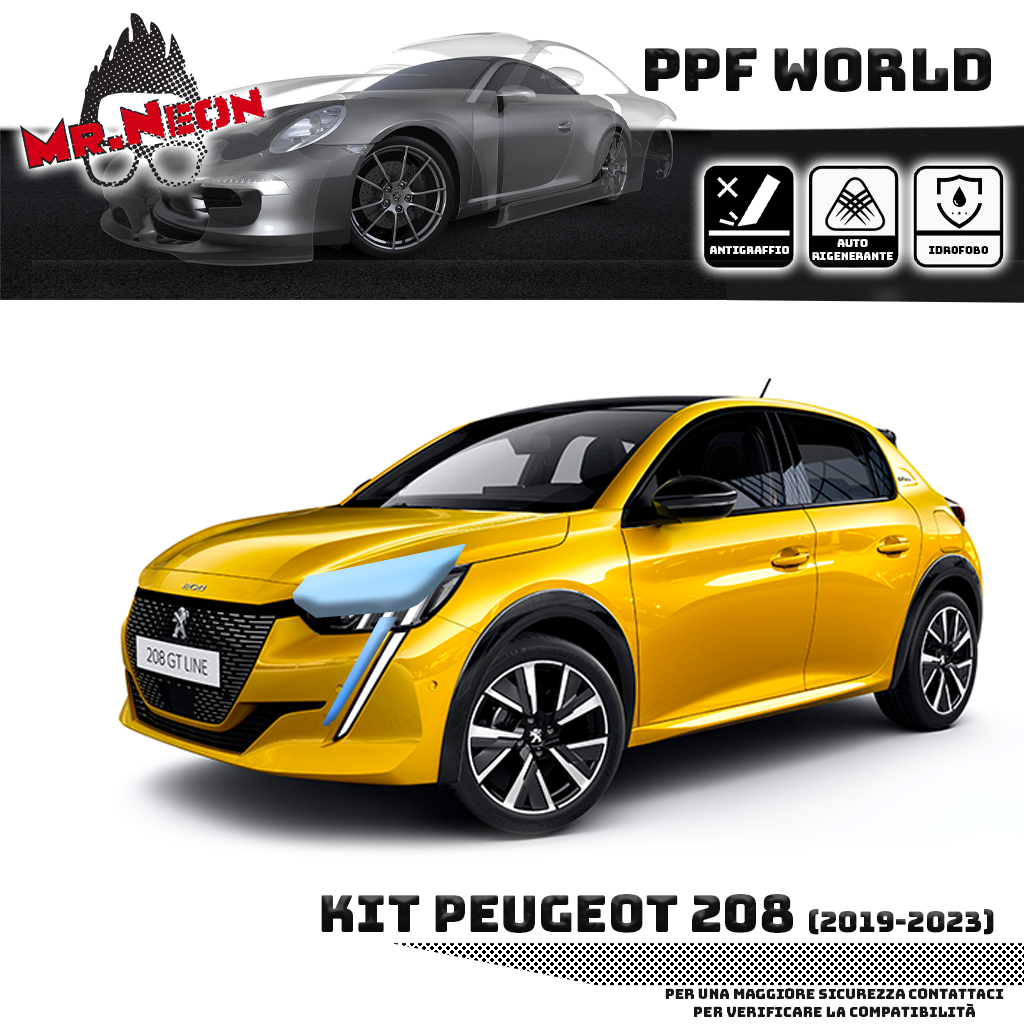 Kit Pellicola Protettiva Fari Peugeot 208 2019-2023 – PPF Trasparente o Fotocromatico Pretagliato