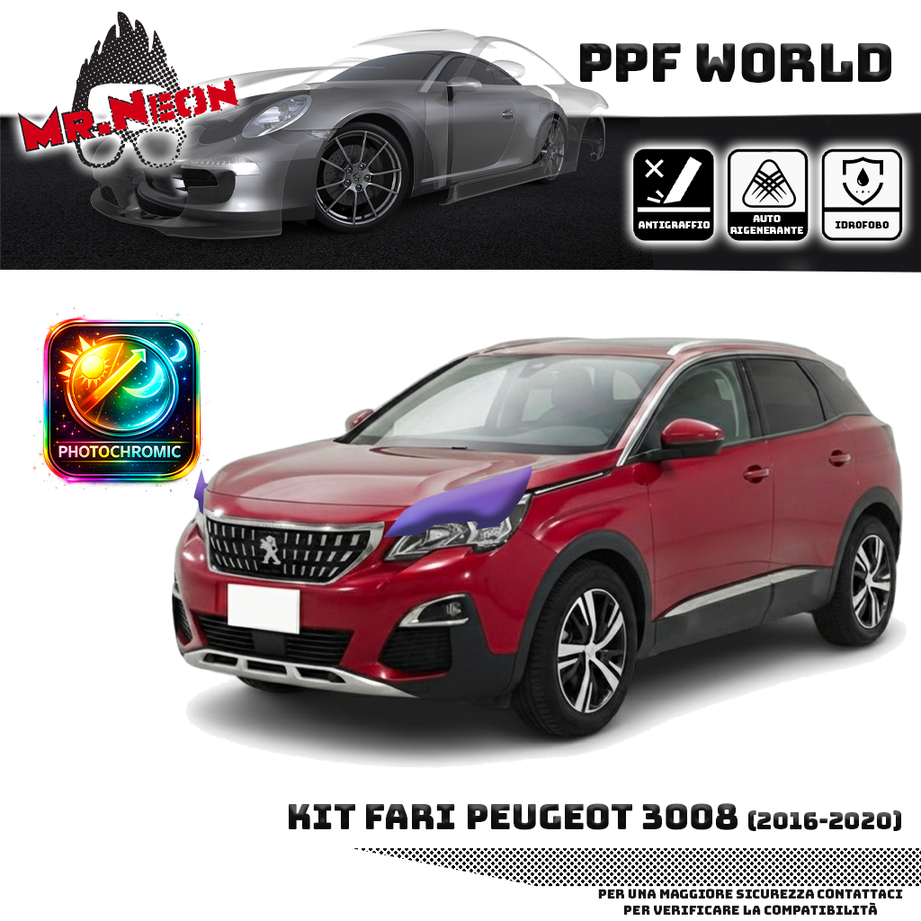Kit Pellicola Protettiva Fari Peugeot 3008 2016-2020 – PPF Trasparente o Fotocromatico Pretagliato