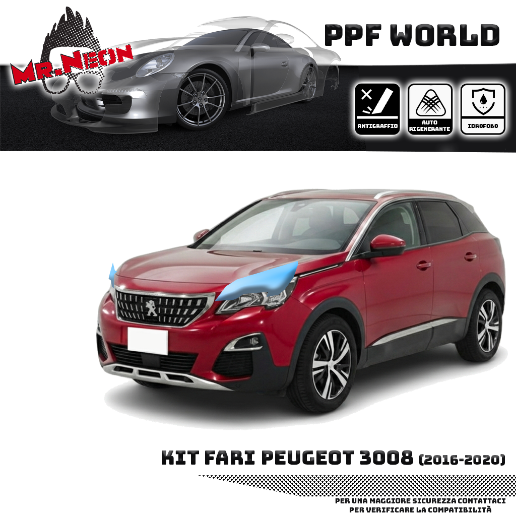 Kit Pellicola Protettiva Fari Peugeot 3008 2016-2020 – PPF Trasparente o Fotocromatico Pretagliato
