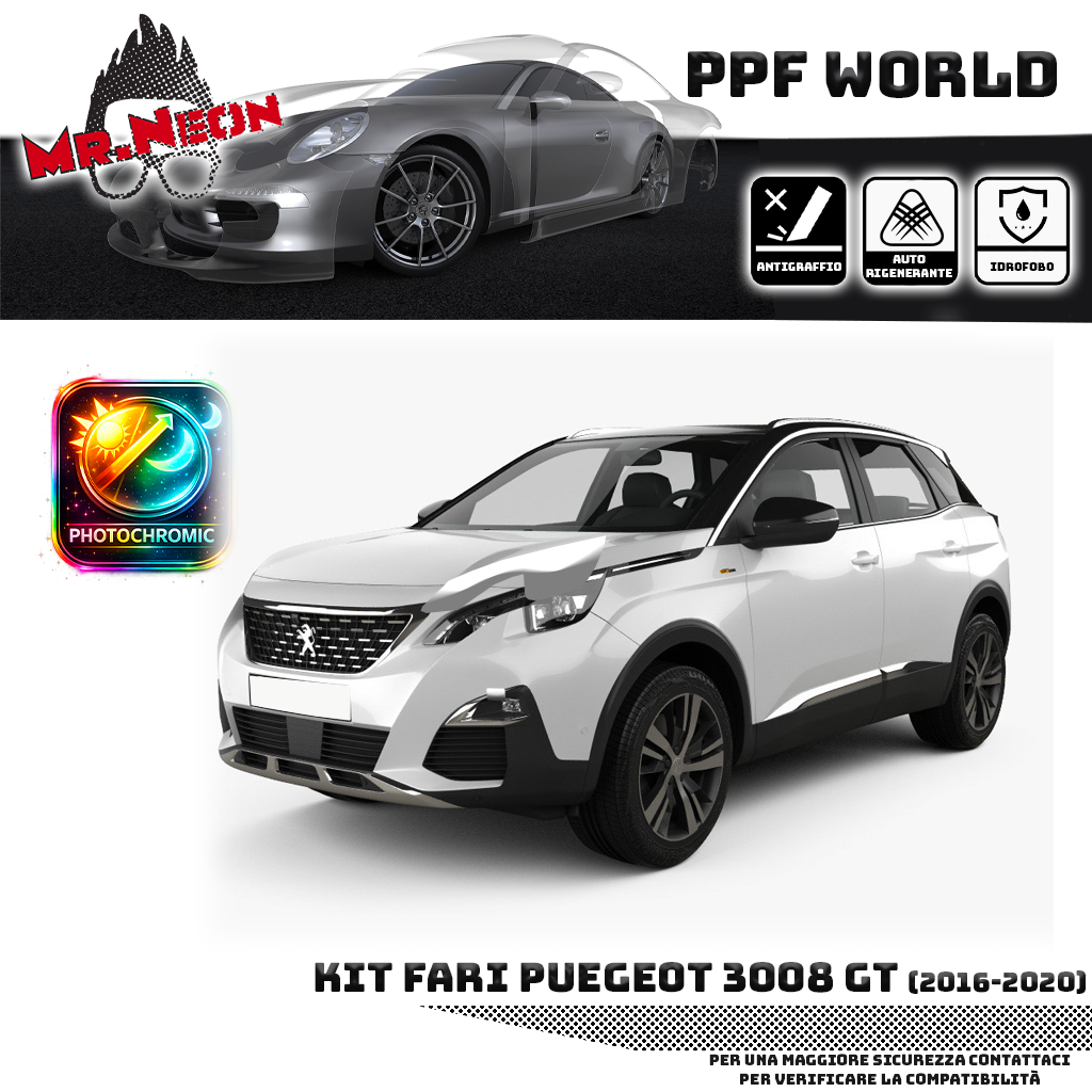 Kit Pellicola Protettiva Fari Peugeot 3008 2016-2020 – PPF Trasparente o Fotocromatico Pretagliato