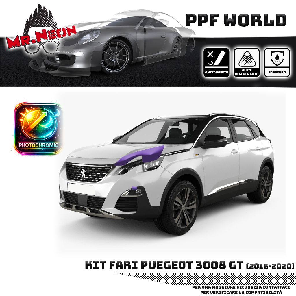 Kit Pellicola Protettiva Fari Peugeot 3008 2016-2020 – PPF Trasparente o Fotocromatico Pretagliato