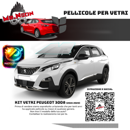 Pellicola Fotocromatica Parabrezza Peugeot 3008 2016-2020 – PPF Interno Pretagliato
